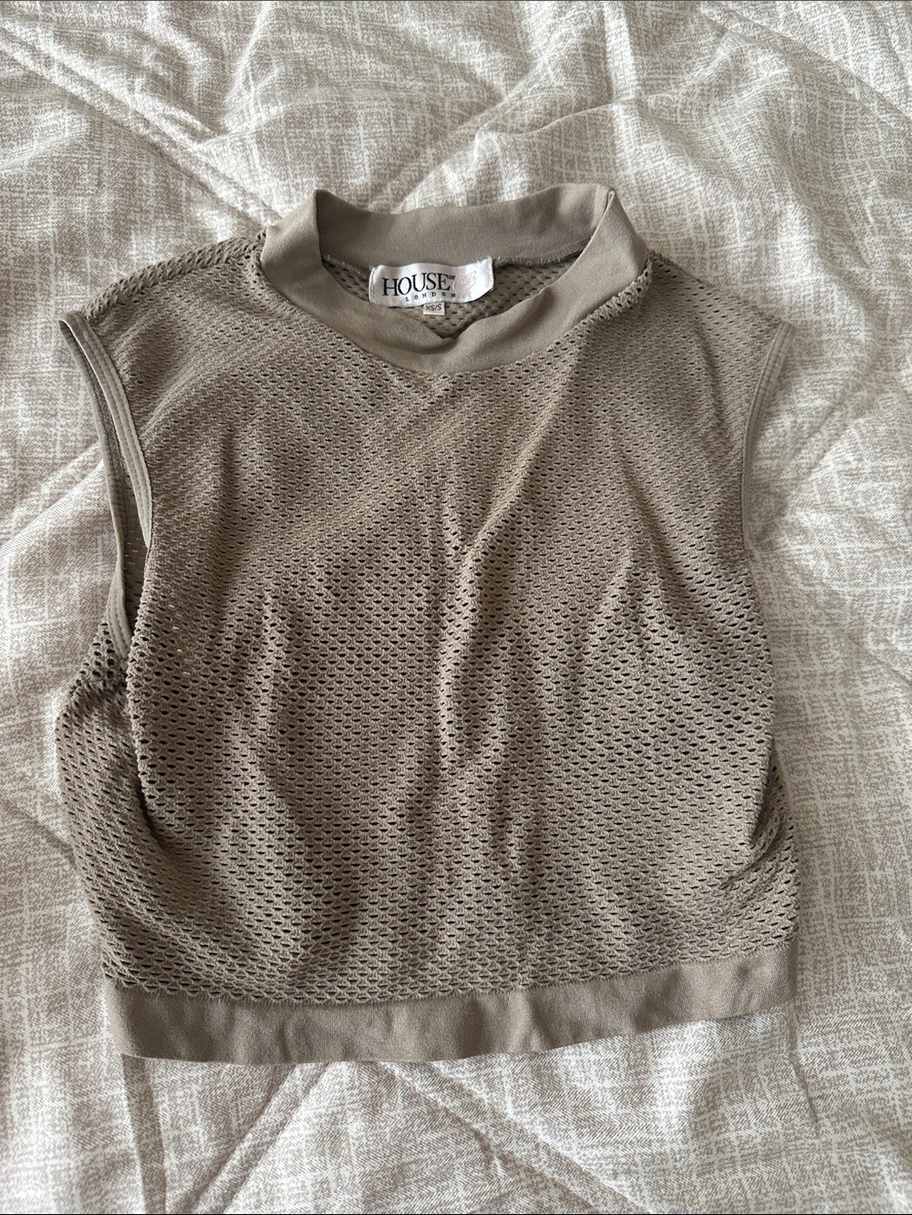 House of CB Taupe Sleeveless Mesh Mock Neck Tank